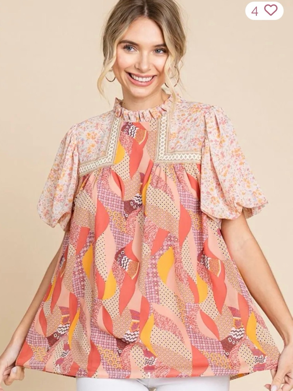 JODIFL Women’s Pink Multi-Pattern Flutter Sleeve Top